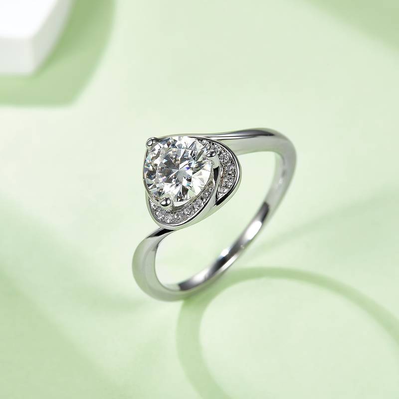 心花怒放S925银镀白金MoissaniteWomen's Ring1ctD级